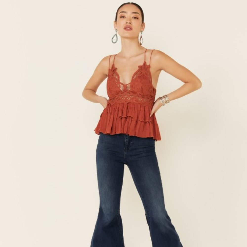 Free People Adella Cami Lace Ruffled Asymmetrical Tank Top Size XS